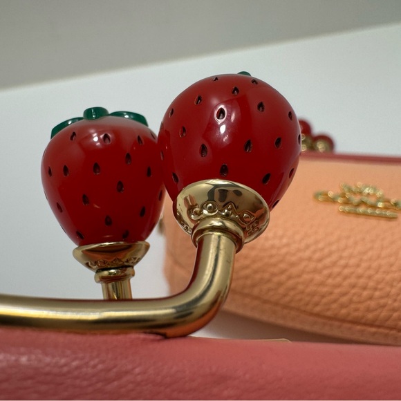 COACH Nora Kisslock Crossbody With Strawberry 🍓Leather Gold/Faded Blush/Taffy - Picture 7 of 16